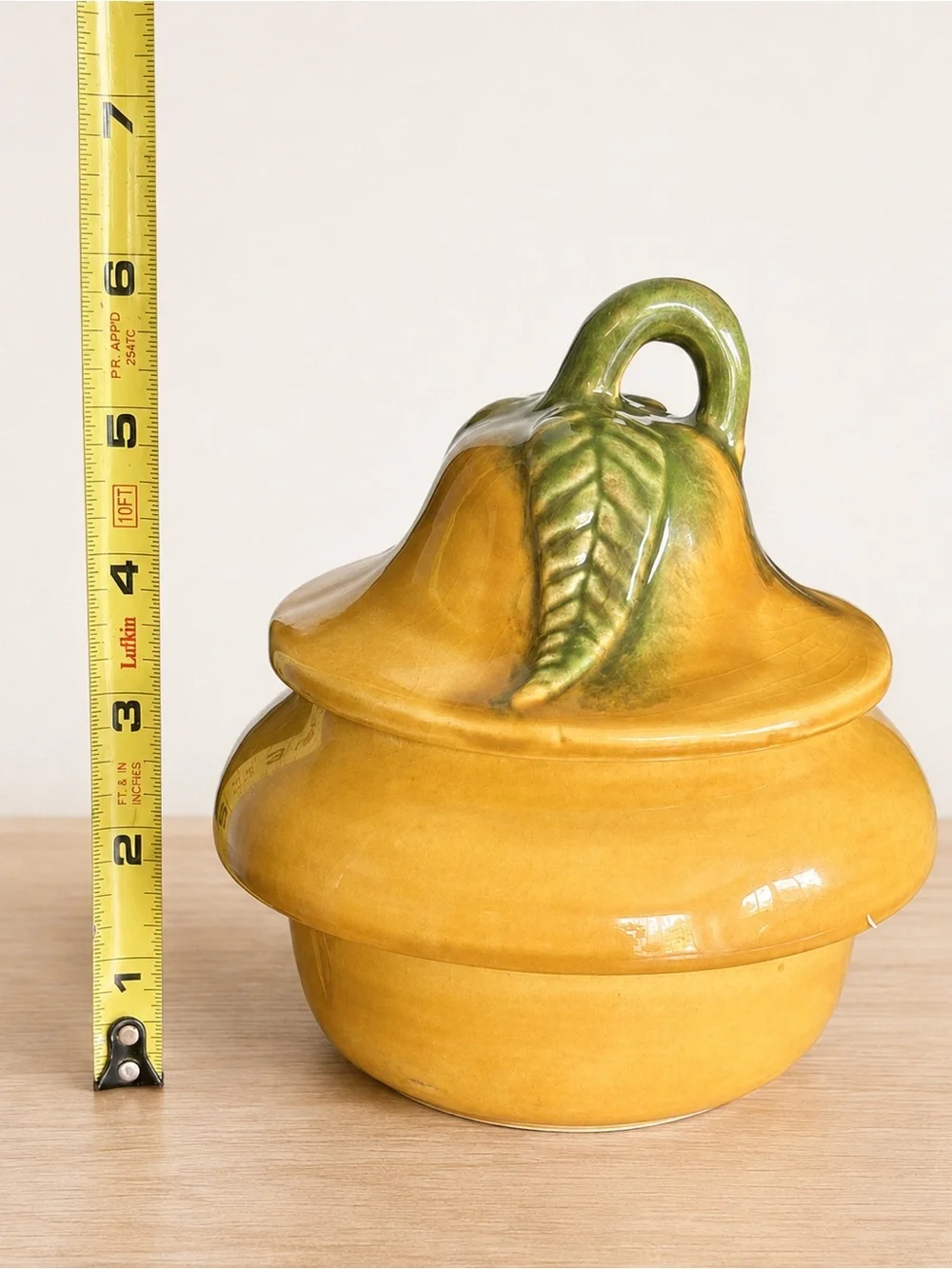 Vintage California Pottery Pear Lidded Sugar Bowl Yellow Green MCM USA 252